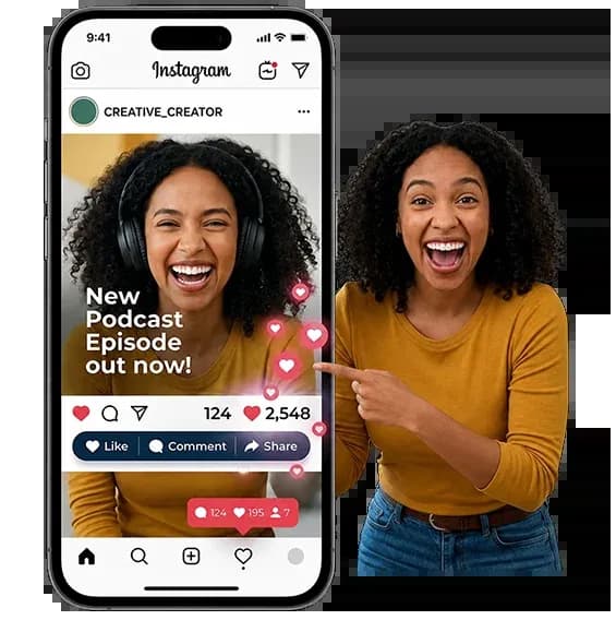 Girl is happy to buy instagram likes on a post